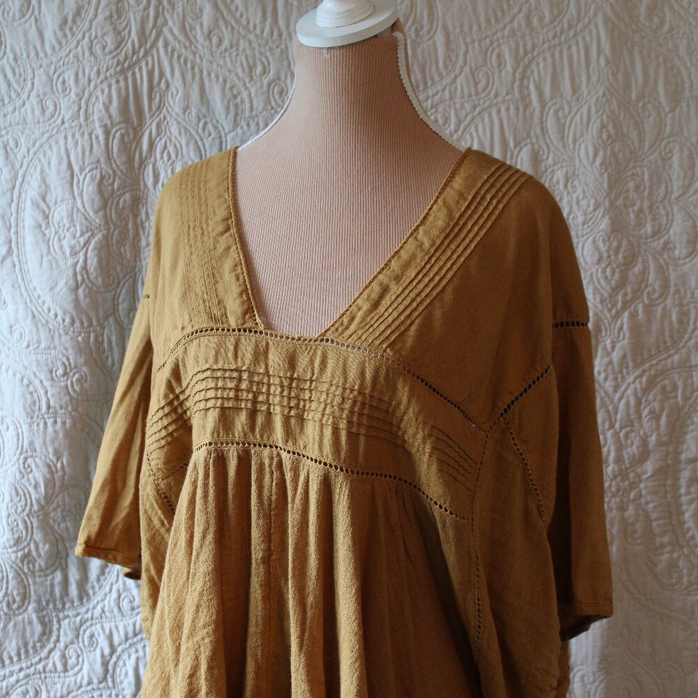 NWOT Free People Oversize Raw Hem Cotton Muslin Shirt Mustard Size M Top